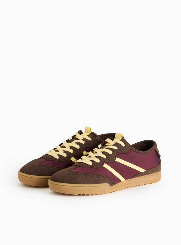Brown Faux Suede Panel Retro Trainers  3